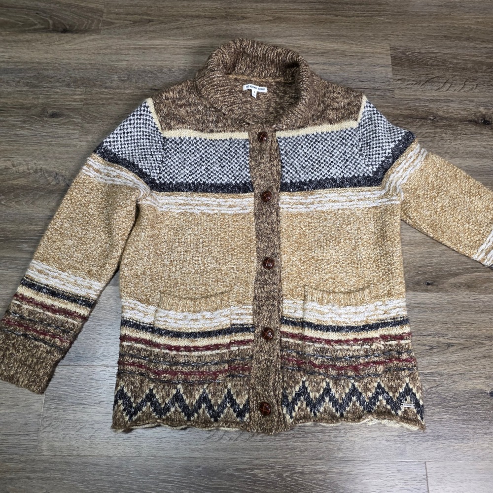 The Normal Brand Mens Small Cardigan Sweater Brown Southwestern Shawl Collar